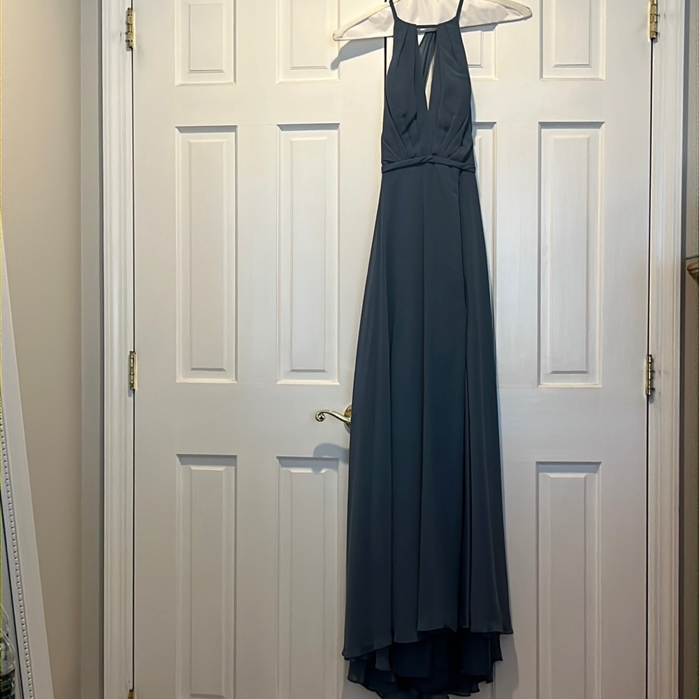 Azazie bridesmaid gown only worn once and is custom tailored to fit person 5’1”